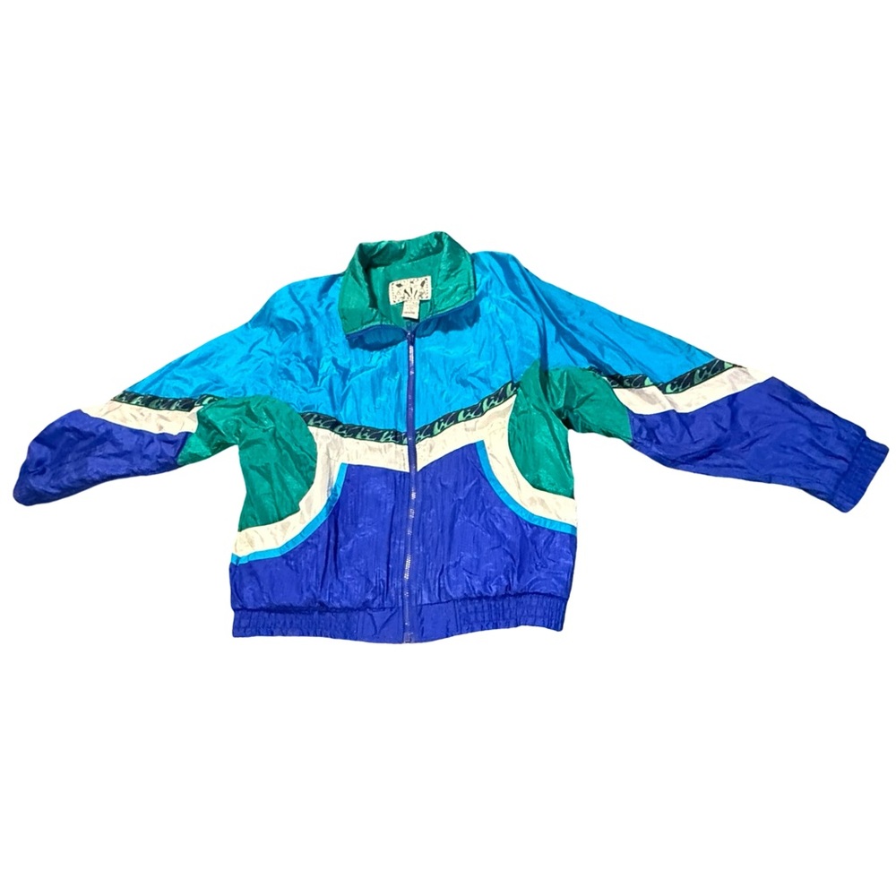 Vintage Sun‎ Fashions Colorblock Windbreaker Jacket Blue Green 90s Women’s M